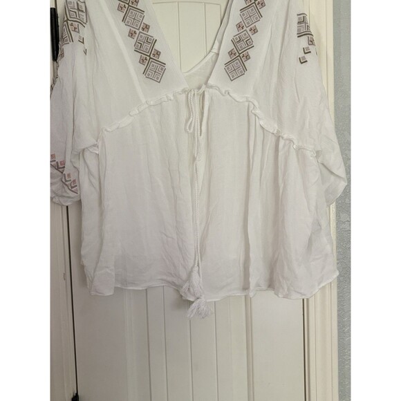 Forever 21 Blouse Top 0X Boho Oversized Embroidered Hippie Floral Fairy Festival - Picture 4 of 6